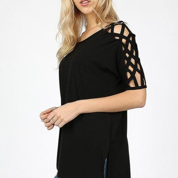 ZENANA LATTICE SHORT SLEEVE TOP - Picture 2 of 2